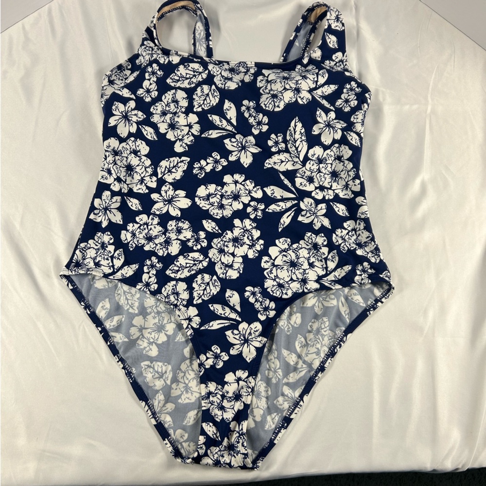 Cherokee Women’s One‎ Piece Swimsuit Navy White Floral Print, Beach, 16W
